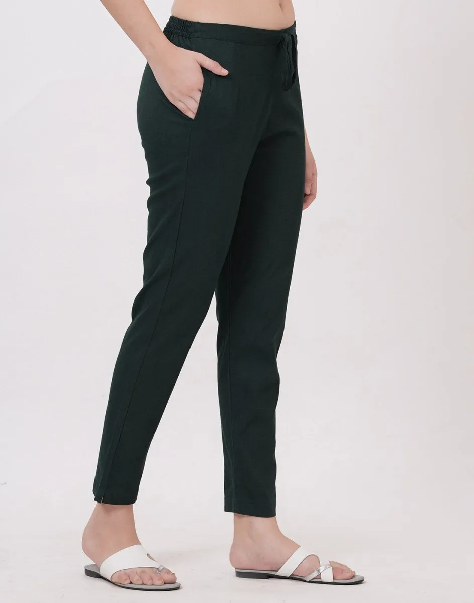 Satrangi Women's Green Viscose Lycra Trouser