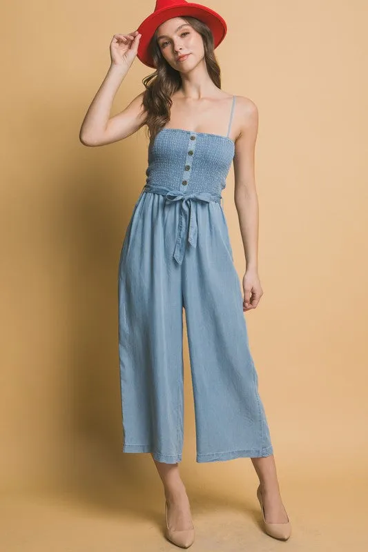 Smocked Wide Leg Jumpsuit