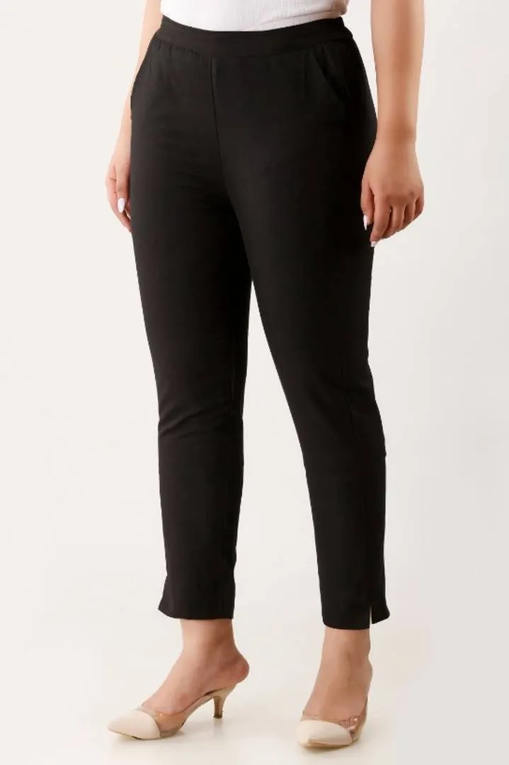 Stylish Black Rayon Solid Trouser Pant For Women
