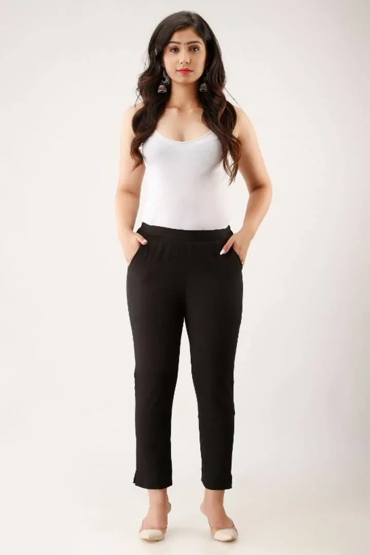 Stylish Black Rayon Solid Trouser Pant For Women