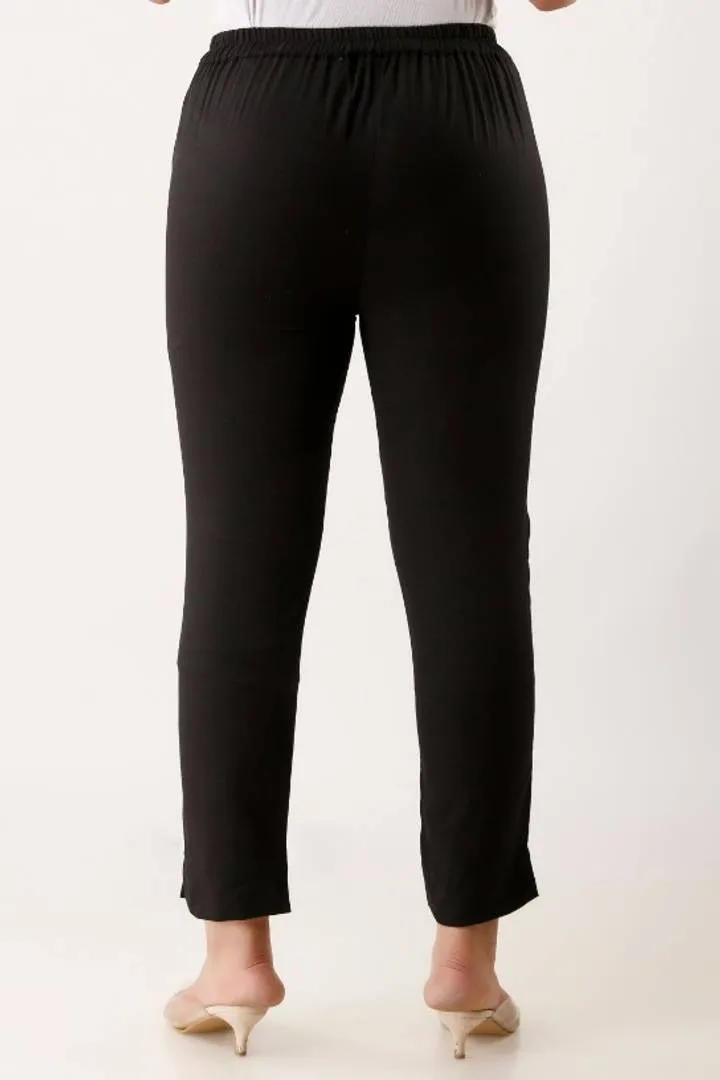 Stylish Black Rayon Solid Trouser Pant For Women
