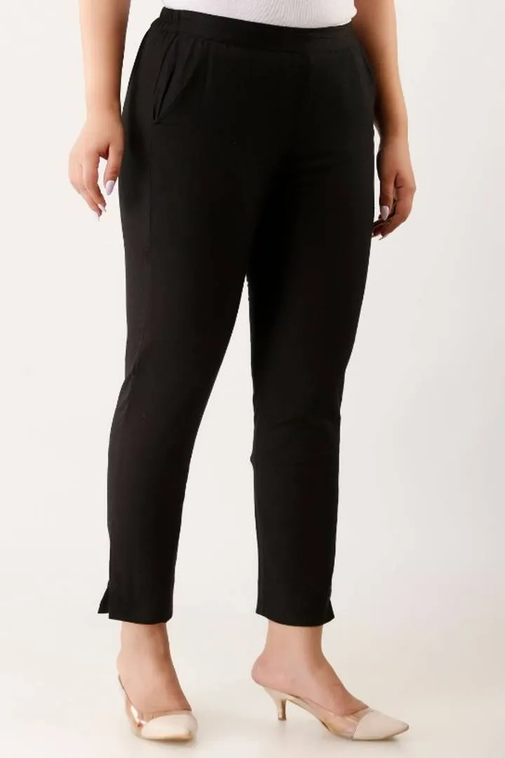 Stylish Black Rayon Solid Trouser Pant For Women