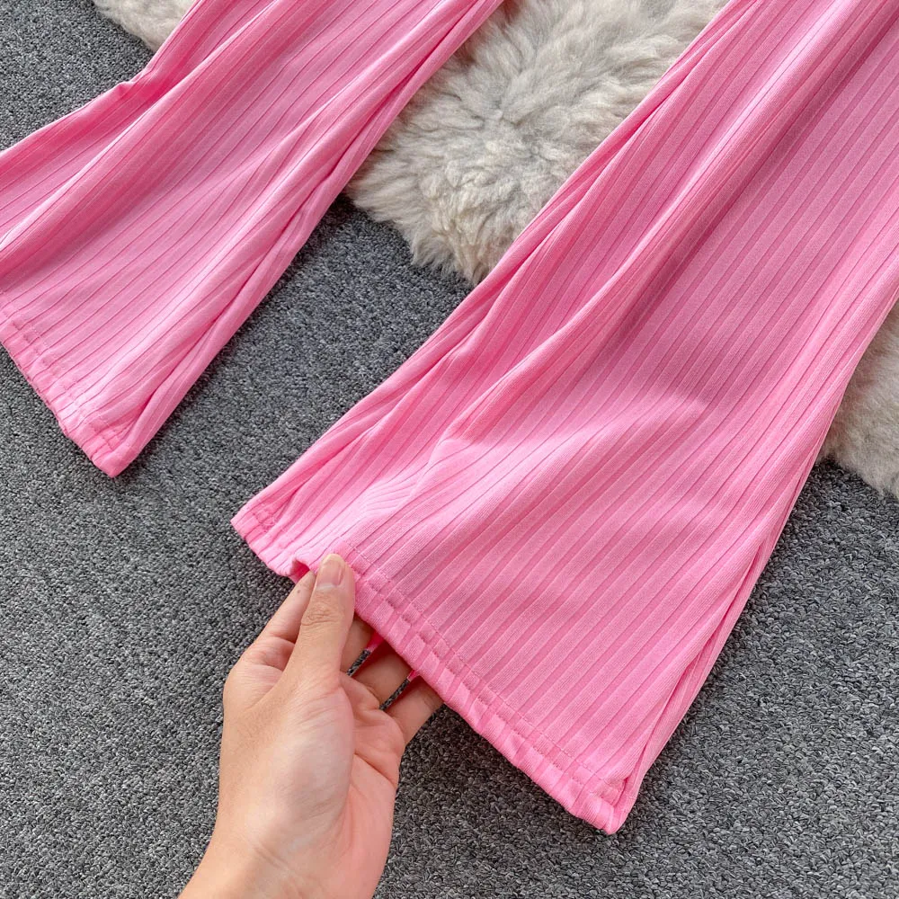 Stylish Candy-colored Flared Trousers