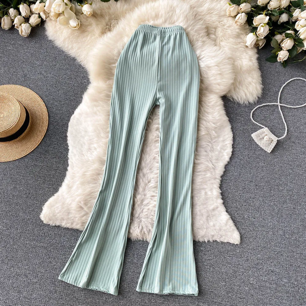Stylish Candy-colored Flared Trousers