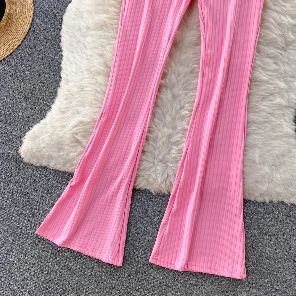 Stylish Candy-colored Flared Trousers