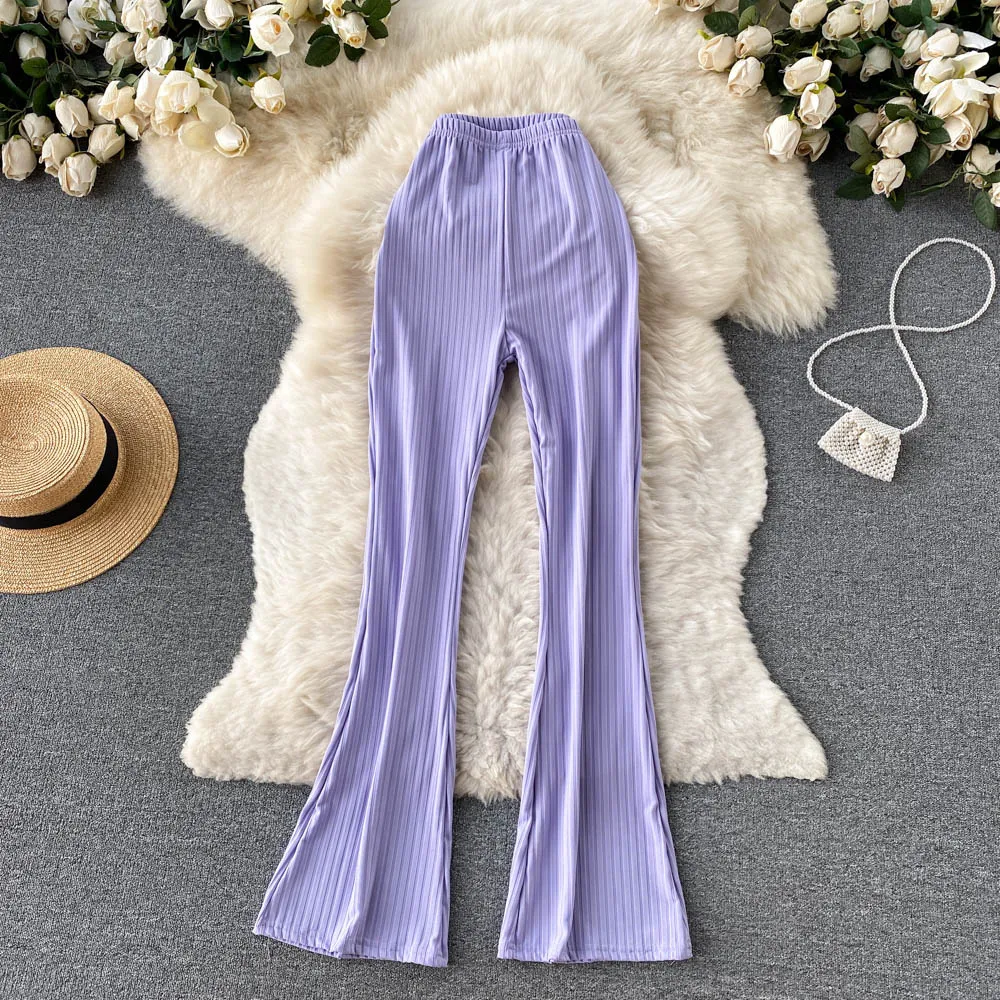 Stylish Candy-colored Flared Trousers