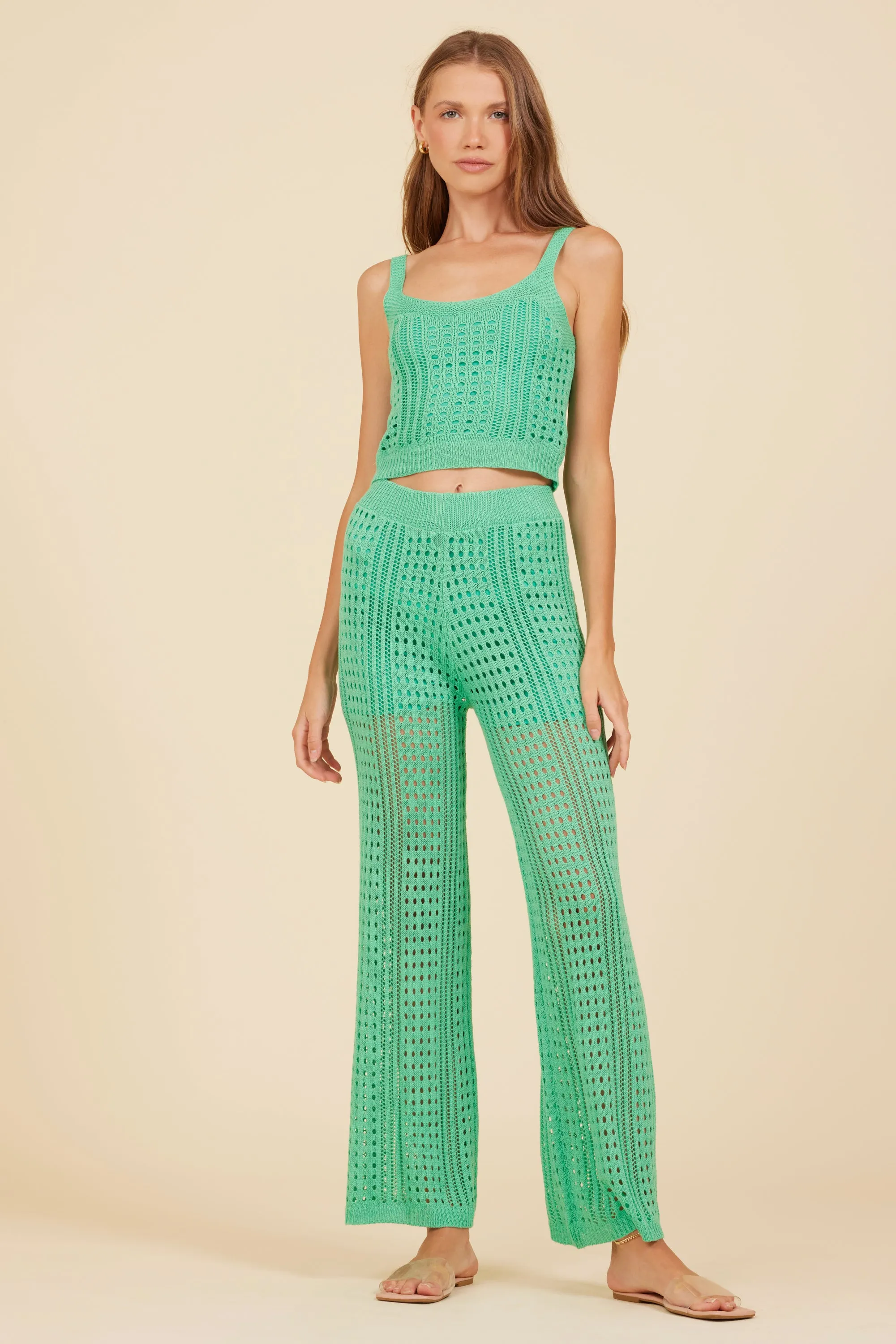 Summer Green Knit Wide Leg Pant