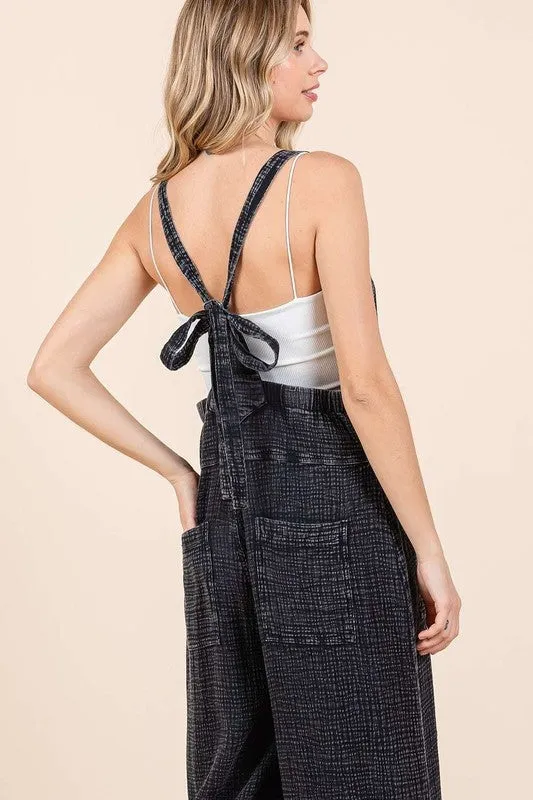 Textured Wide Leg Overalls