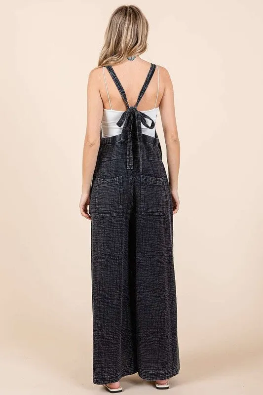 Textured Wide Leg Overalls
