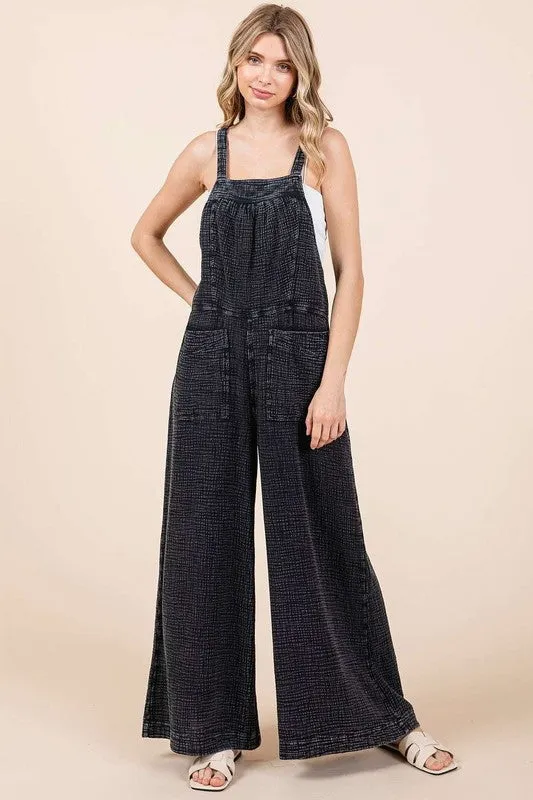 Textured Wide Leg Overalls