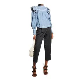 Ulla Johnson Ester Chambray Blouse Top Ruffle Denim New Size 10