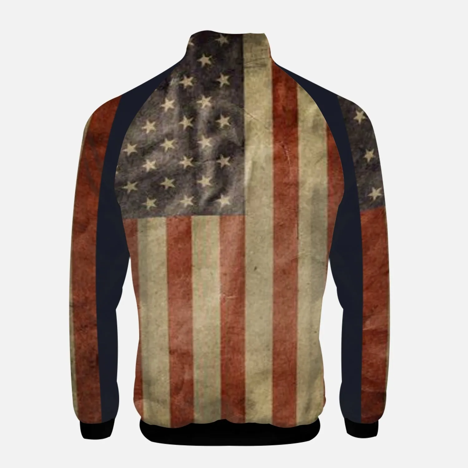 Vintage USA Flag with Dark Blue Accents - Stand Collar Zipper-up Hoodie
