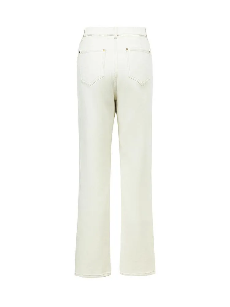 White Cotton Ankle-Length Stove Pipe Jeans