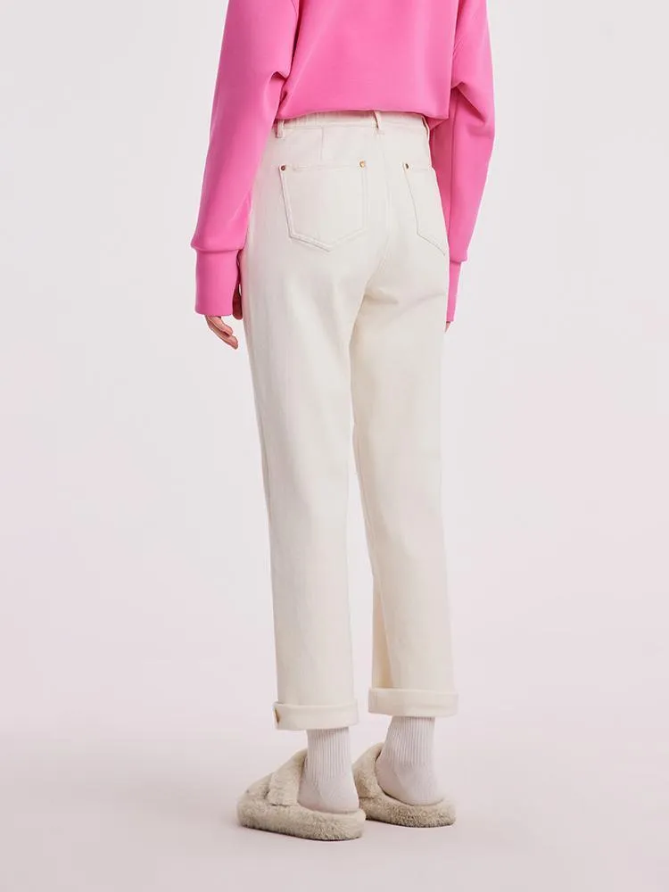 White Cotton Ankle-Length Stove Pipe Jeans