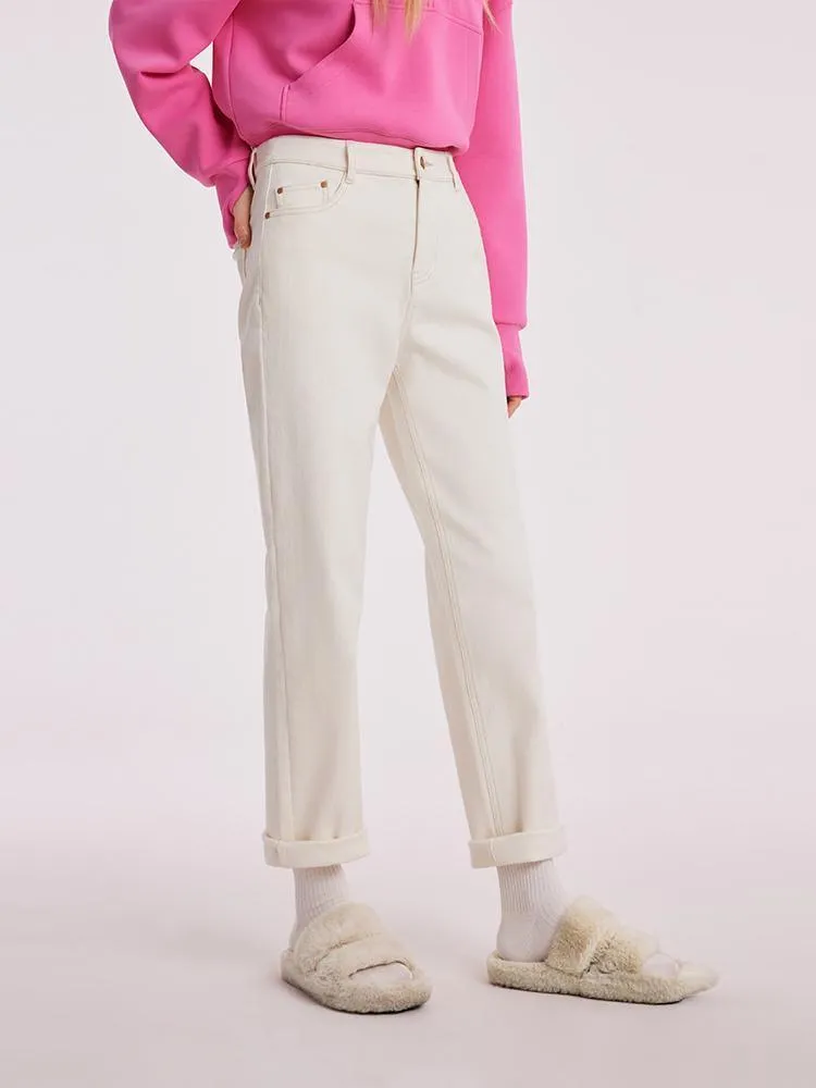 White Cotton Ankle-Length Stove Pipe Jeans
