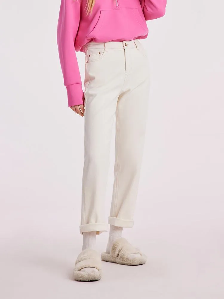 White Cotton Ankle-Length Stove Pipe Jeans