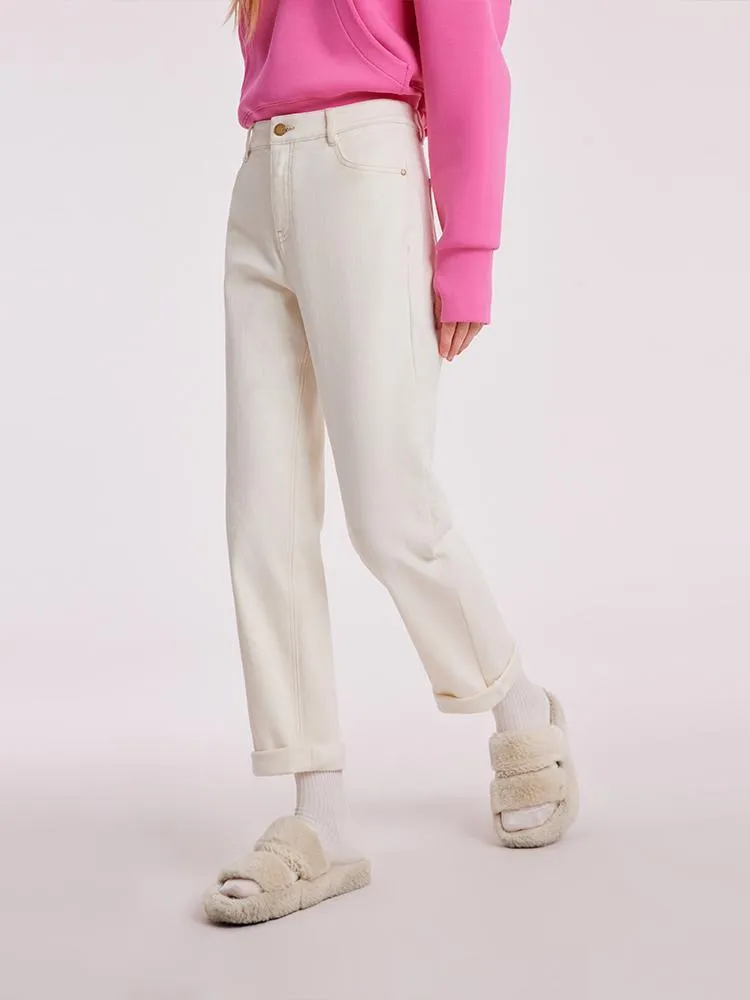 White Cotton Ankle-Length Stove Pipe Jeans