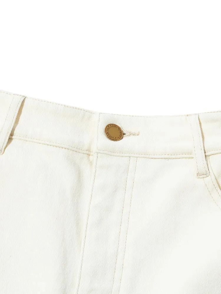 White Cotton Ankle-Length Stove Pipe Jeans