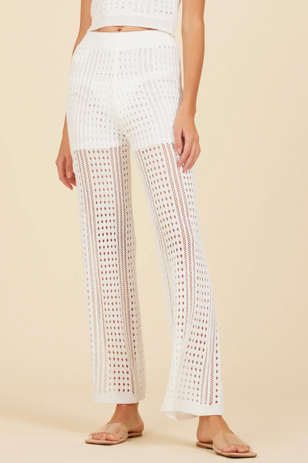 White Knit Wide Leg Pant