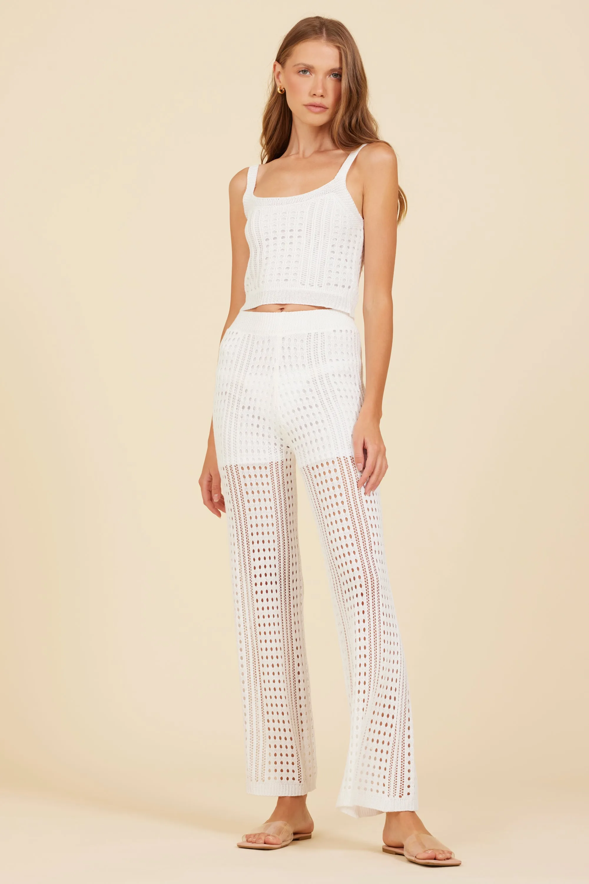 White Knit Wide Leg Pant