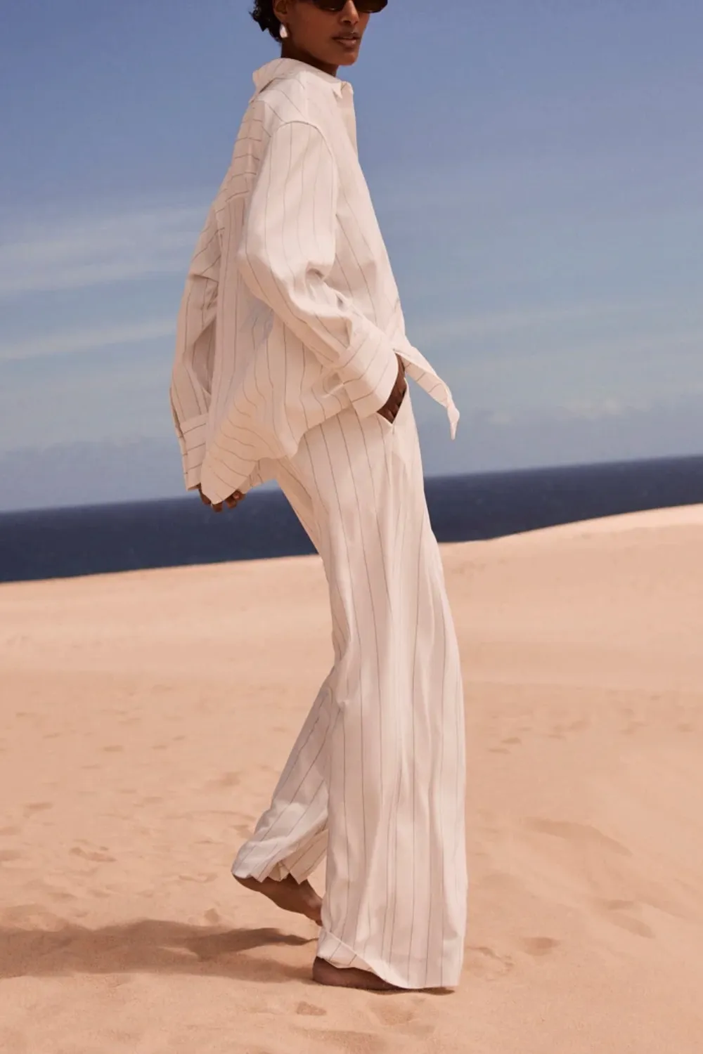White Pinstripe Shirt and Wide Trousers