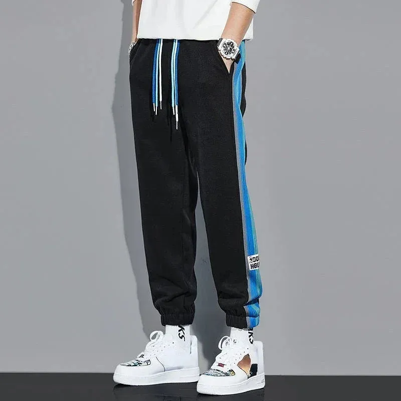Wiaofellas  -  Trousers Wide Leg Man Sweat Pants Straight Stripe Men's Sweatpants Y2k Harajuku Slacks Elastic Korean Style Tracksuit Bottoms