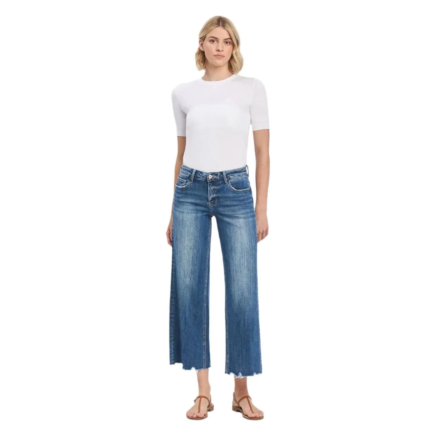Women's Vervet Mid Rise Raw Hem Wide Leg Jeans LV1246