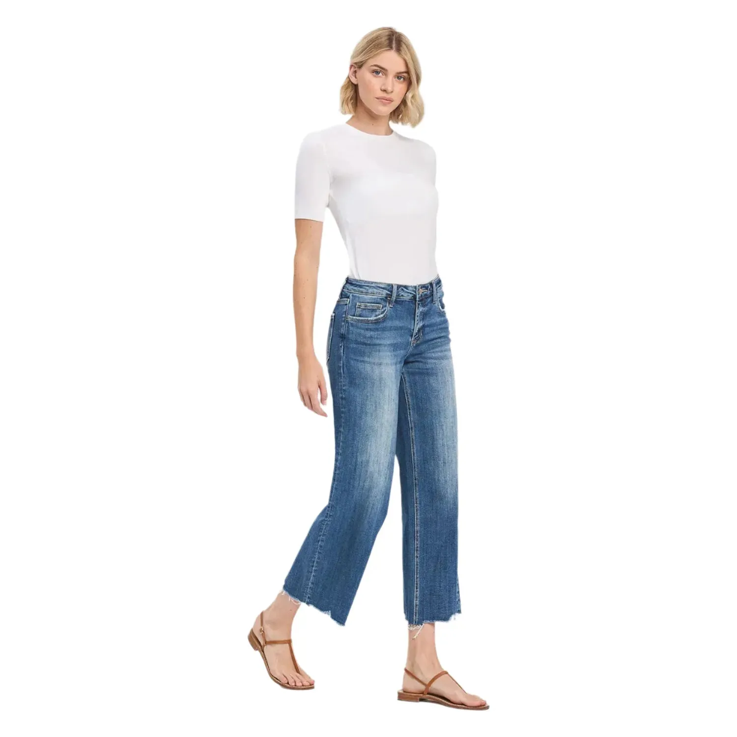 Women's Vervet Mid Rise Raw Hem Wide Leg Jeans LV1246