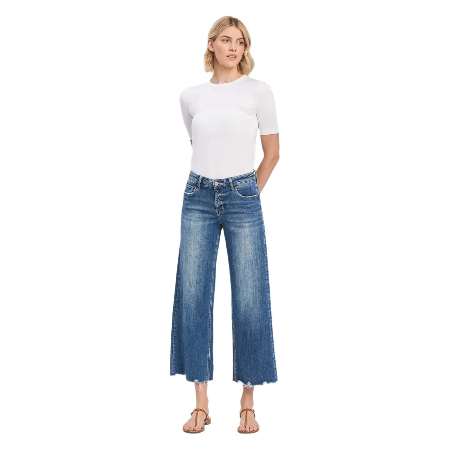 Women's Vervet Mid Rise Raw Hem Wide Leg Jeans LV1246