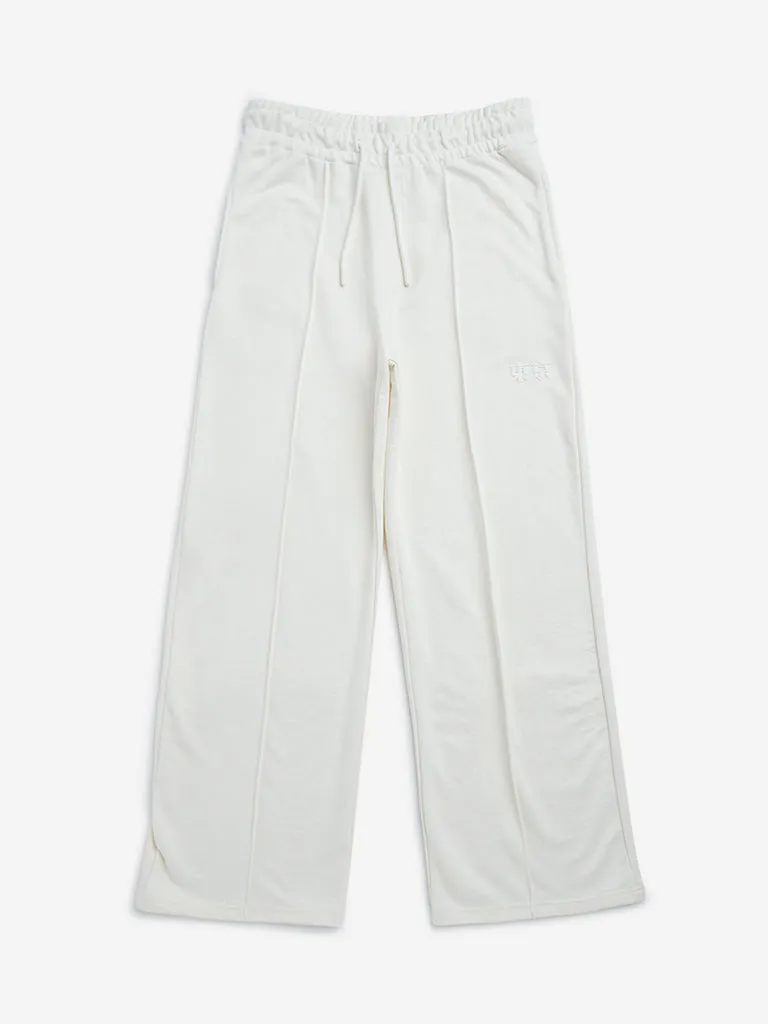Y&F Kids Off-White Mid-Rise Cotton-Blend Track Pants