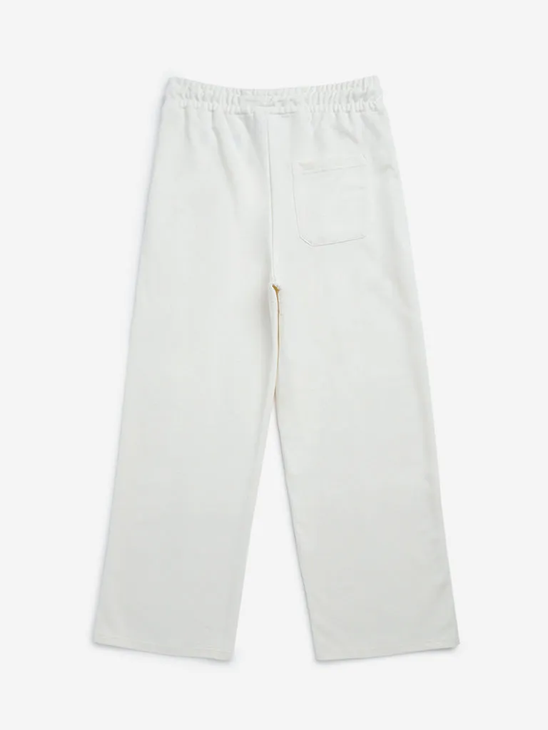 Y&F Kids Off-White Mid-Rise Cotton-Blend Track Pants